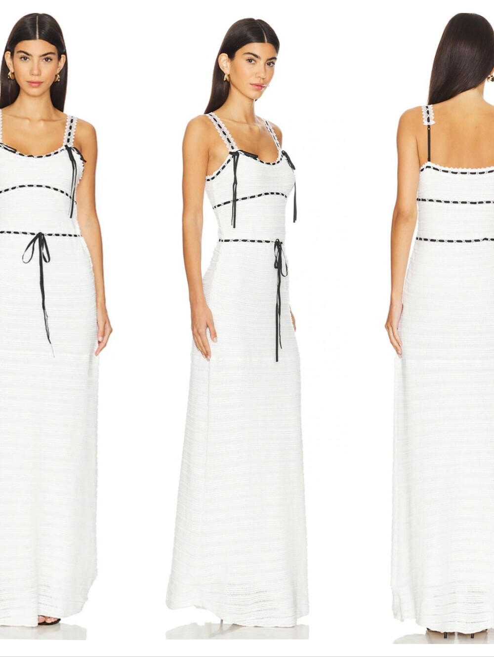 For Love & Lemons Women's White Mayfair Crochet Ribbons Trims Maxi Dress Size XS